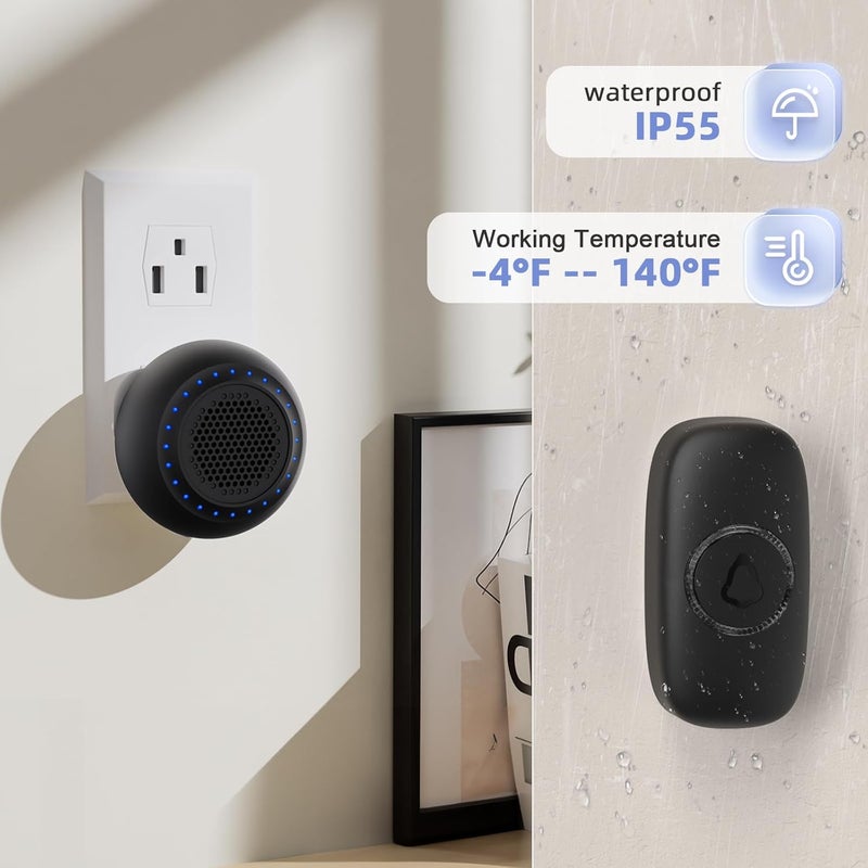 PHYSEN Store Wireless Door Bells for Homes Doorbell Chime Kits with 1 Transmitter 1 Receiver - Waterproof Operating at 1000ft Range - 48 Ringtones 4 Volume Levels LED Flash - Door Bell for Classroom Black - Image 4